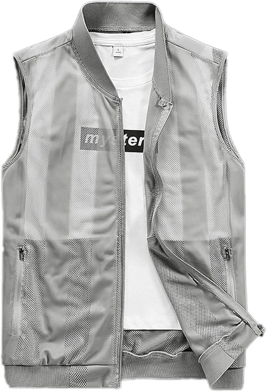 Men's Summer Vest Casual Lightweight Breathable Mesh Cycling Travel Zip Vest