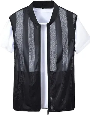 Men's Summer Vest Casual Lightweight Breathable Mesh Cycling Travel Zip Vest