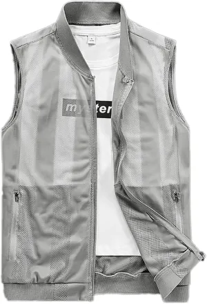 Men's Summer Vest Casual Lightweight Breathable Mesh Cycling Travel Zip Vest