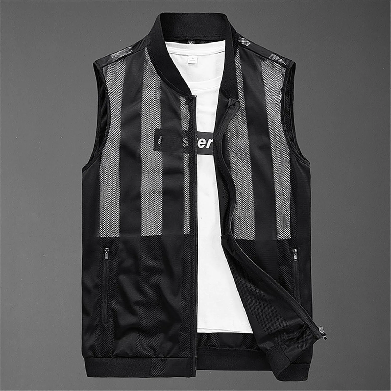 Men's Summer Vest Casual Lightweight Breathable Mesh Cycling Travel Zip Vest