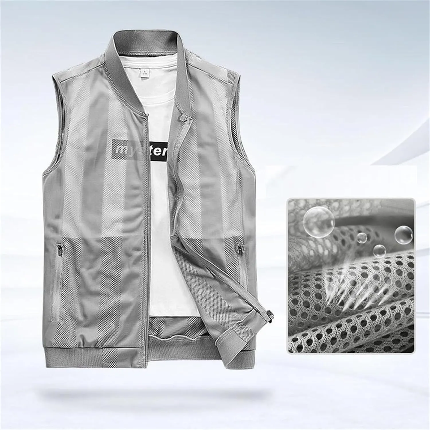 Men's Summer Vest Casual Lightweight Breathable Mesh Cycling Travel Zip Vest
