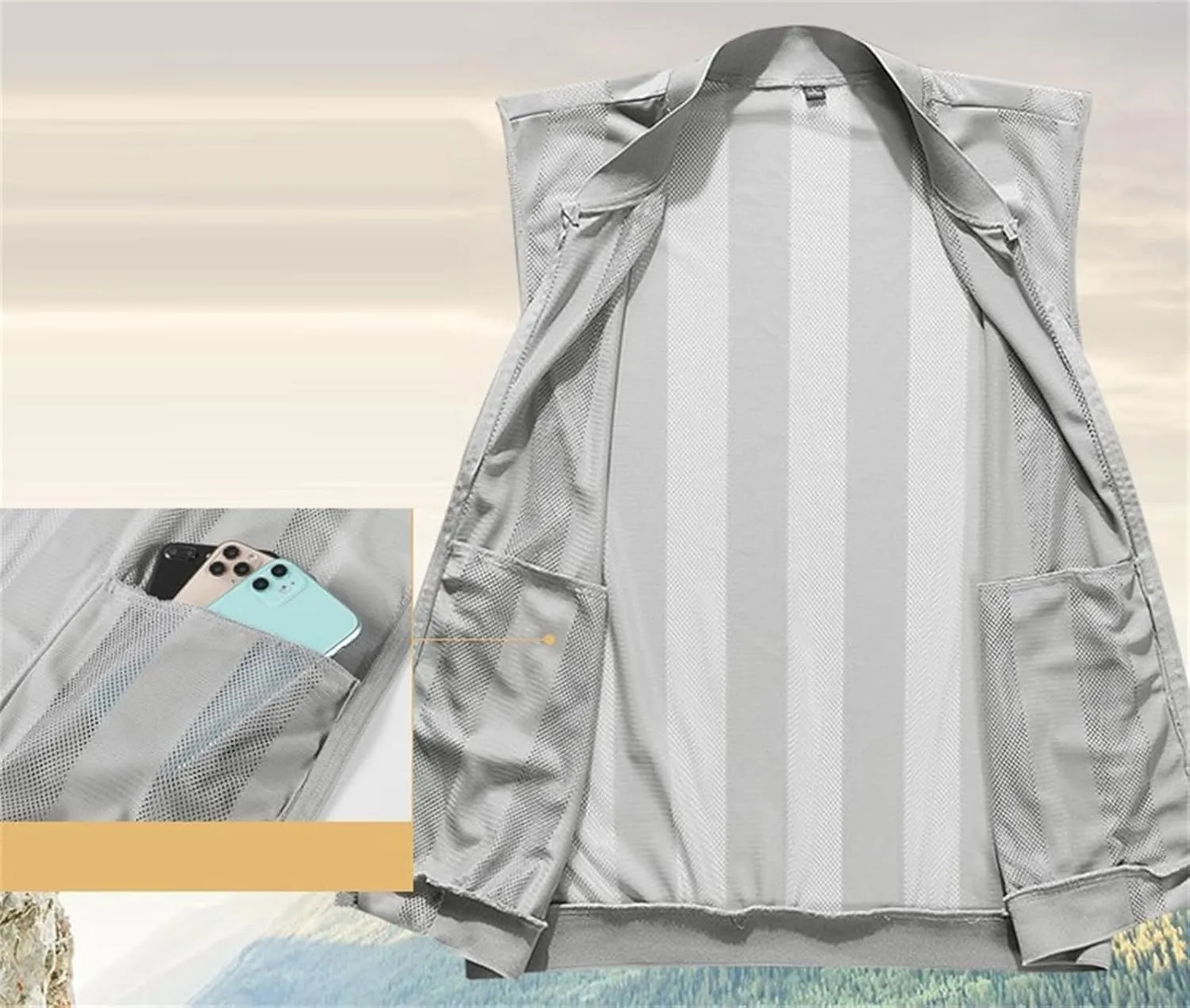 Men's Summer Vest Casual Lightweight Breathable Mesh Cycling Travel Zip Vest