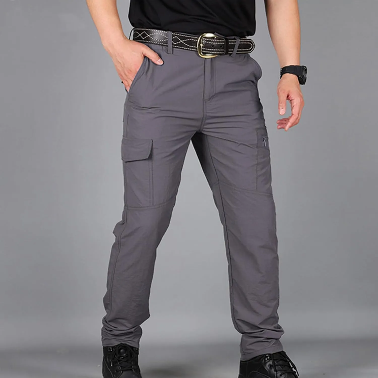 Men's Tactical Work Pants Stretch Wide Leg Loose Fit Quick-Dry Lightweight Casual Cargo Hiking Pants with Multi-Pockets