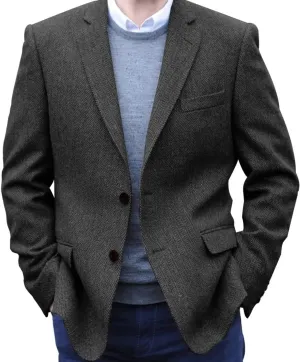 Men's Tweed Blazer Jacket 2 Button Lightweight Herringbone Casual Sport Coat Wedding Groomsmen Prom Jackets