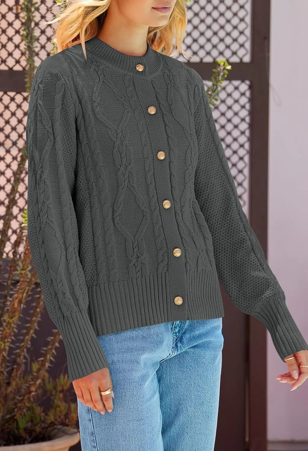 MEROKEETY Women's 2024 Fall Long Sleeve Sweater Cardigan Cable Knit Open Front Button Outwear Coats