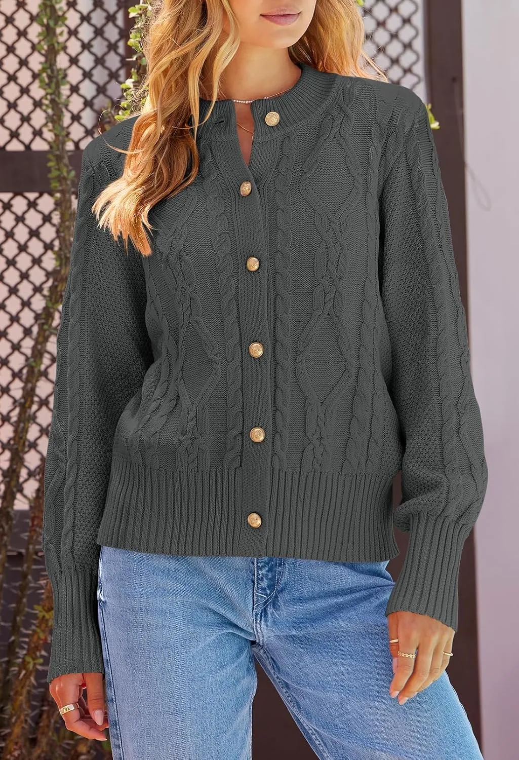 MEROKEETY Women's 2024 Fall Long Sleeve Sweater Cardigan Cable Knit Open Front Button Outwear Coats