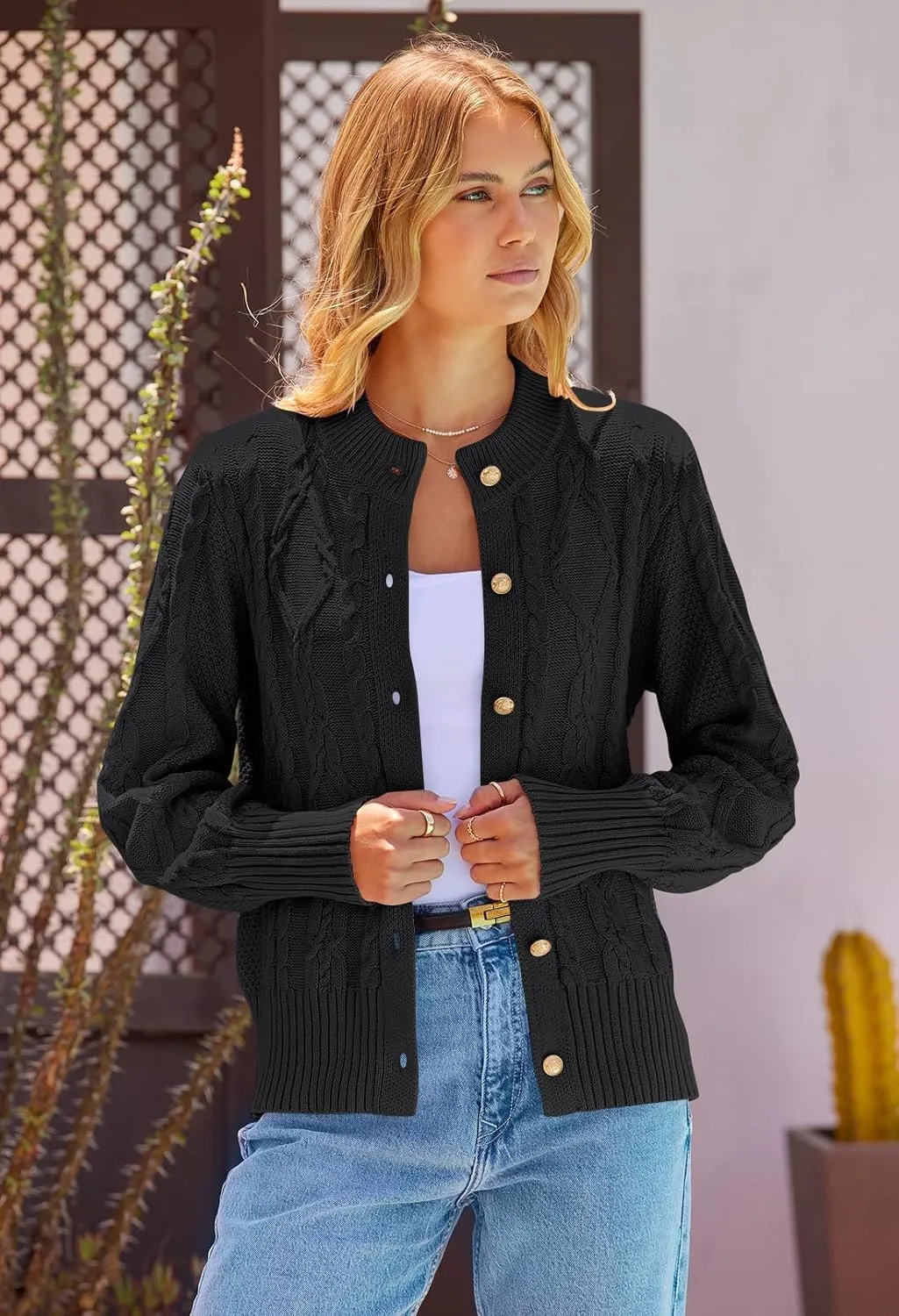 MEROKEETY Women's 2024 Fall Long Sleeve Sweater Cardigan Cable Knit Open Front Button Outwear Coats