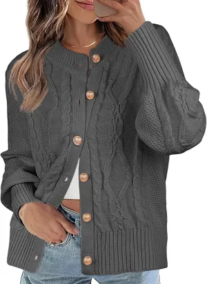 MEROKEETY Women's 2024 Fall Long Sleeve Sweater Cardigan Cable Knit Open Front Button Outwear Coats