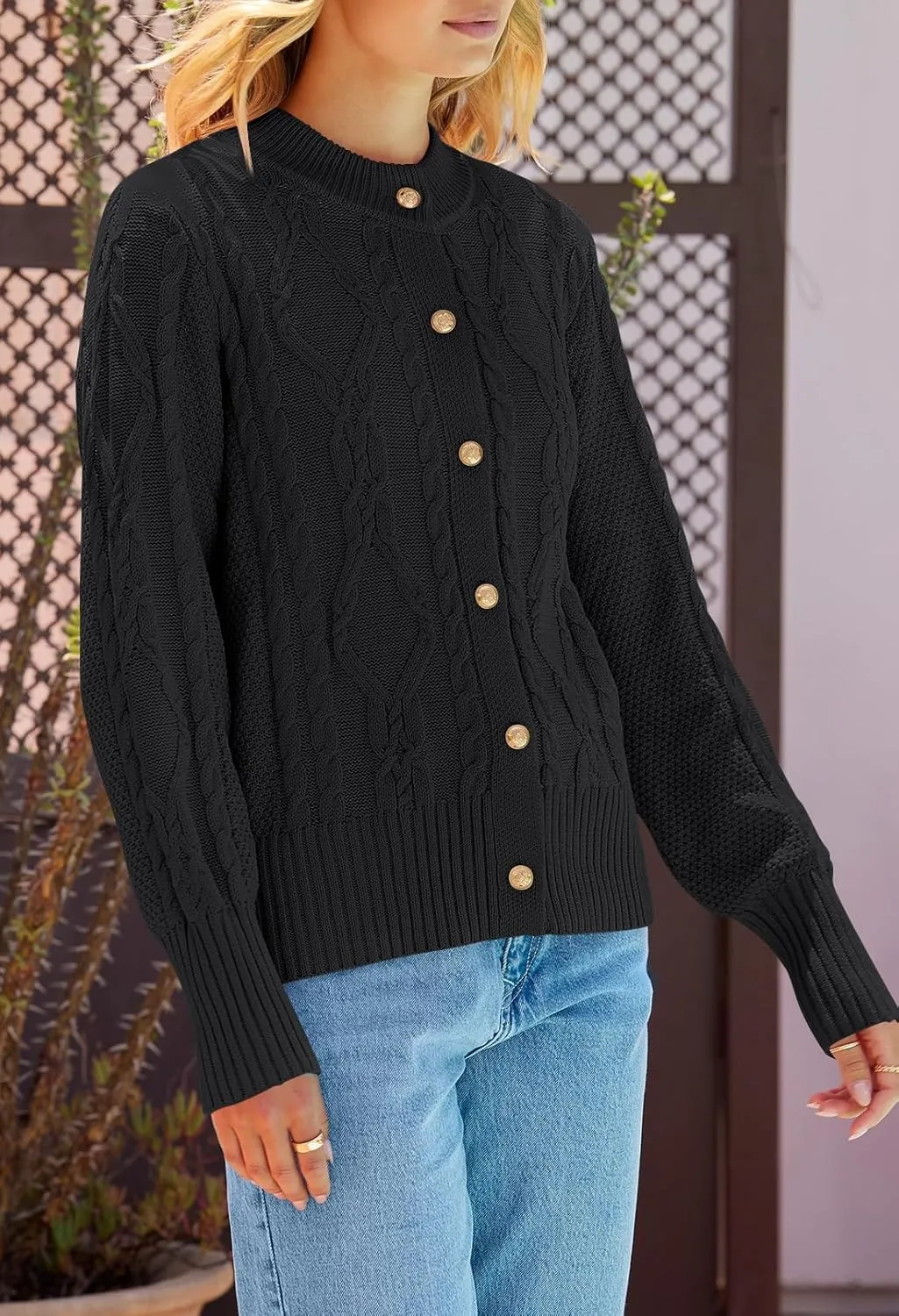 MEROKEETY Women's 2024 Fall Long Sleeve Sweater Cardigan Cable Knit Open Front Button Outwear Coats