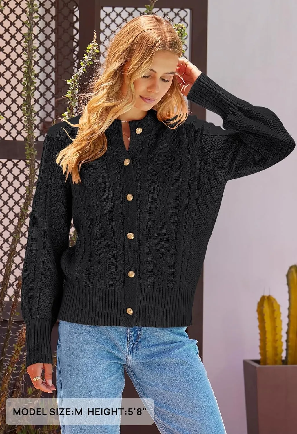 MEROKEETY Women's 2024 Fall Long Sleeve Sweater Cardigan Cable Knit Open Front Button Outwear Coats