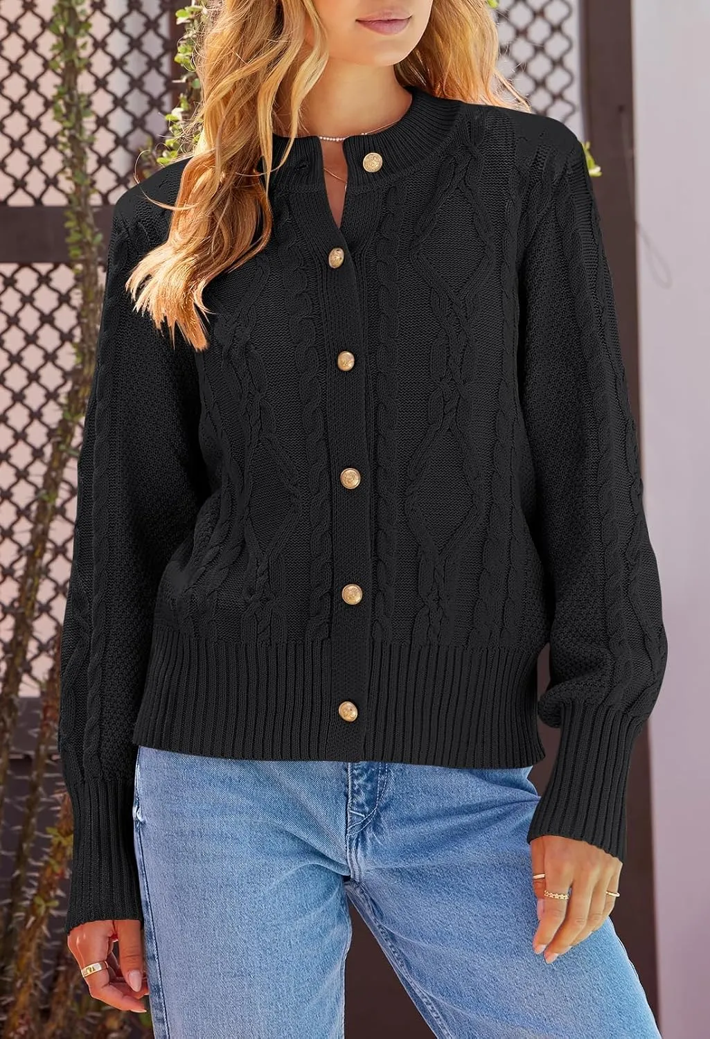 MEROKEETY Women's 2024 Fall Long Sleeve Sweater Cardigan Cable Knit Open Front Button Outwear Coats