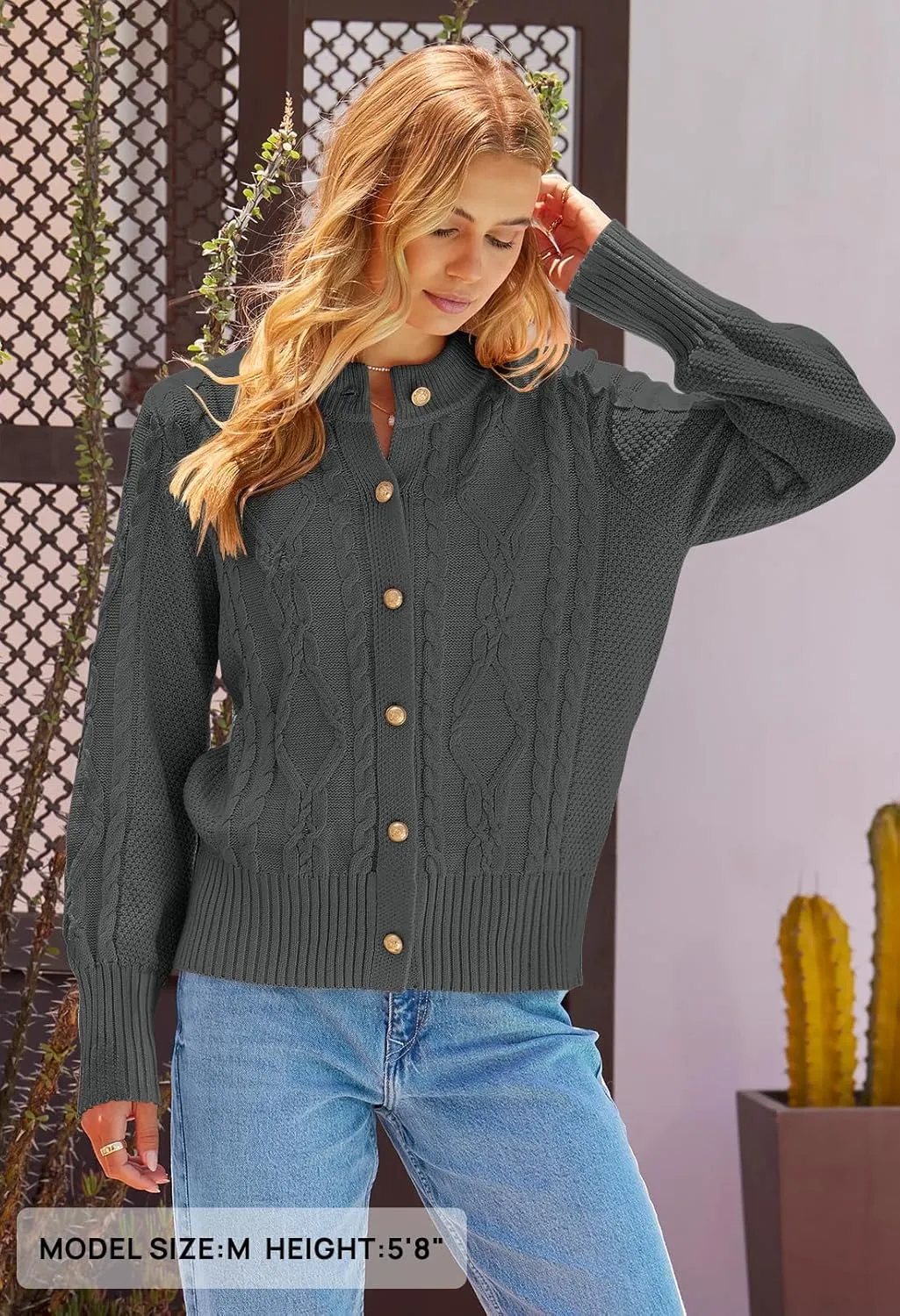 MEROKEETY Women's 2024 Fall Long Sleeve Sweater Cardigan Cable Knit Open Front Button Outwear Coats