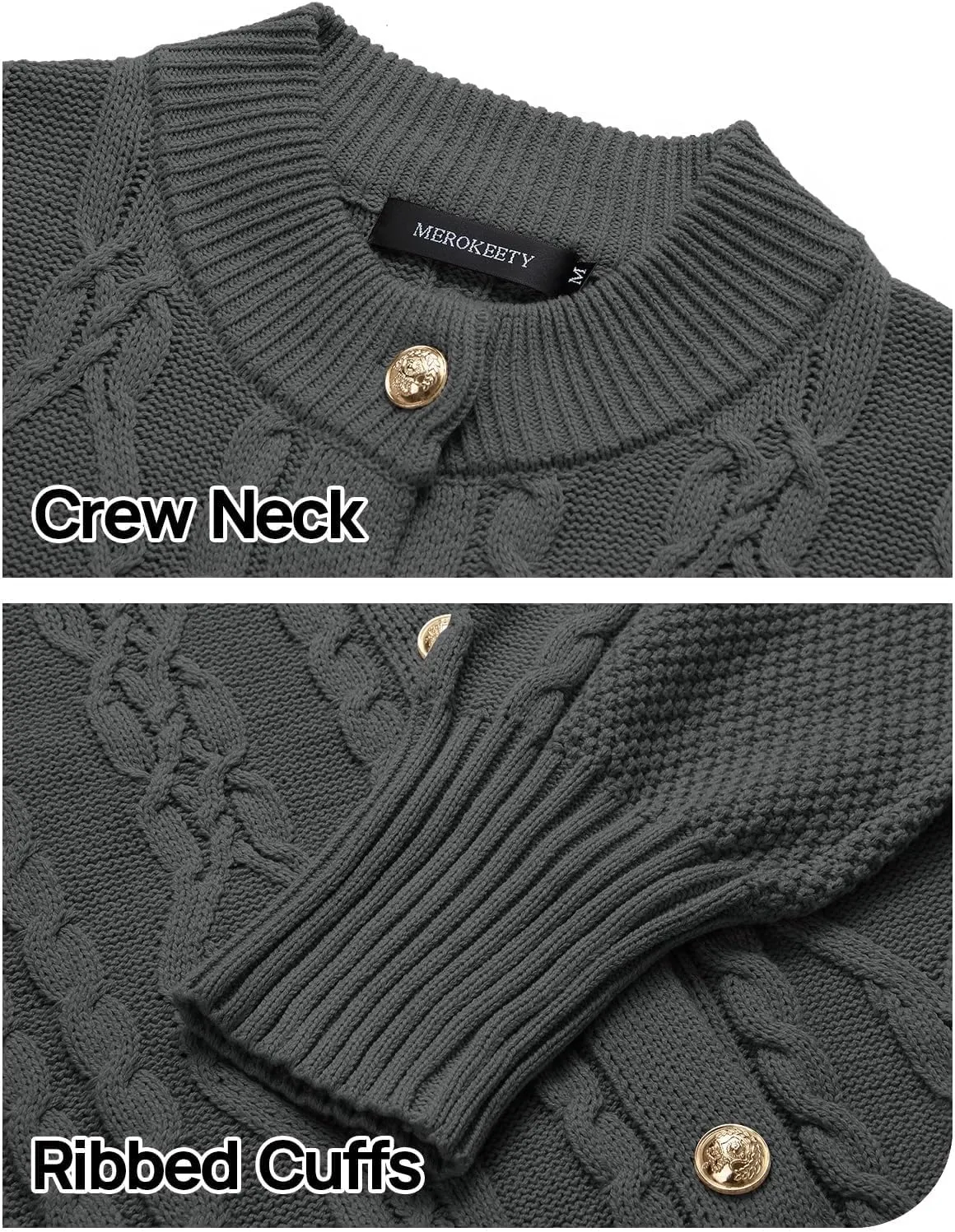 MEROKEETY Women's 2024 Fall Long Sleeve Sweater Cardigan Cable Knit Open Front Button Outwear Coats