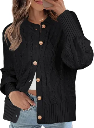 MEROKEETY Women's 2024 Fall Long Sleeve Sweater Cardigan Cable Knit Open Front Button Outwear Coats