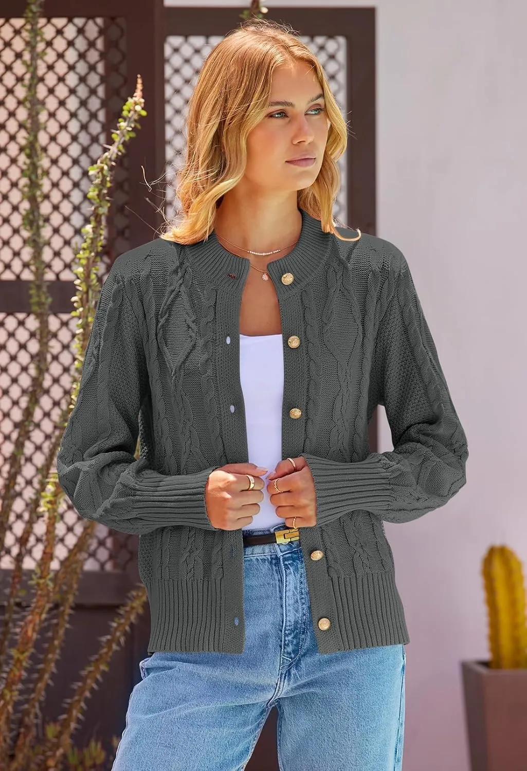 MEROKEETY Women's 2024 Fall Long Sleeve Sweater Cardigan Cable Knit Open Front Button Outwear Coats