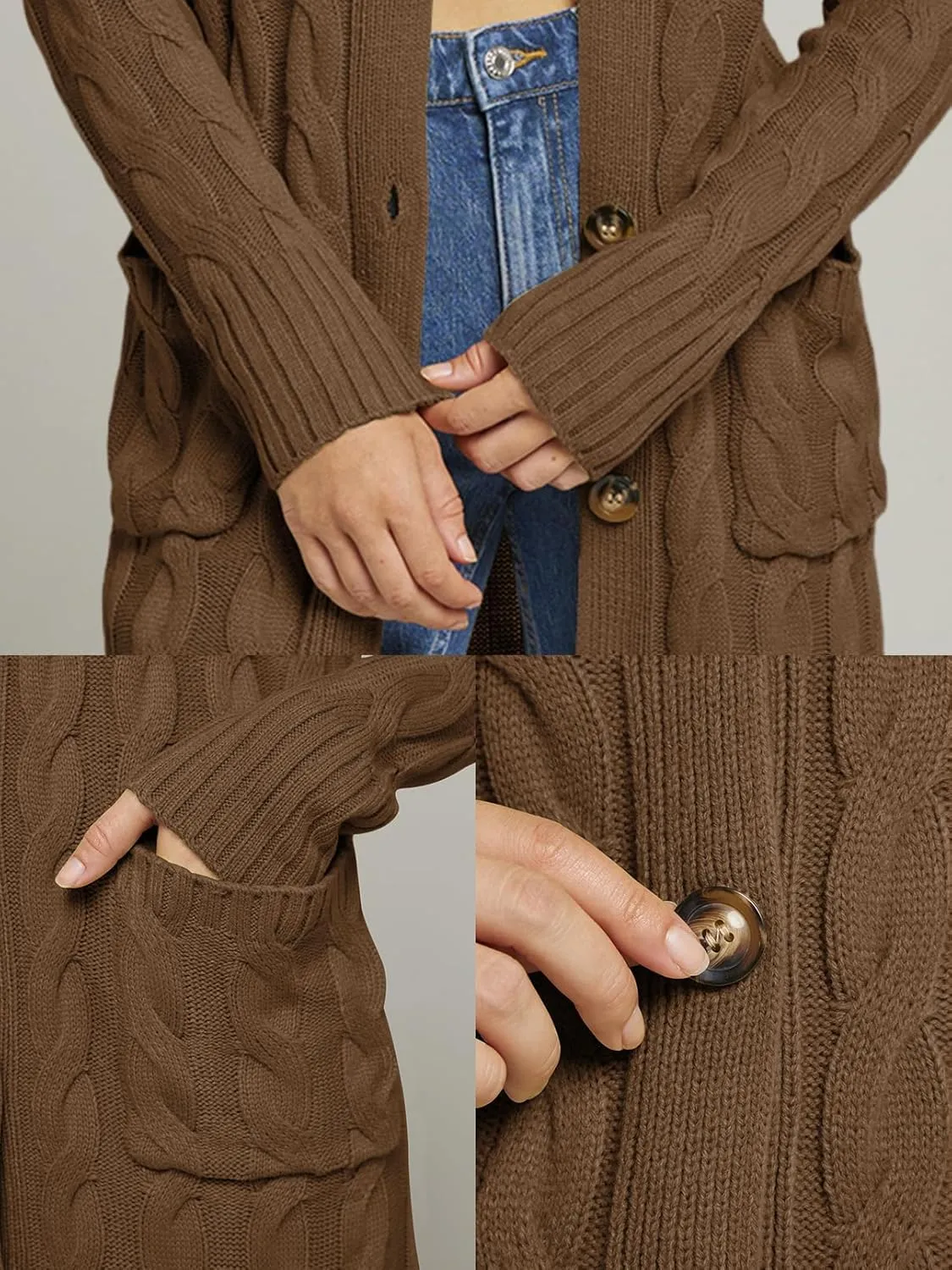 MEROKEETY Women's 2024 Long Sleeve Cable Knit Long Cardigan Open Front Button Sweater Outerwear