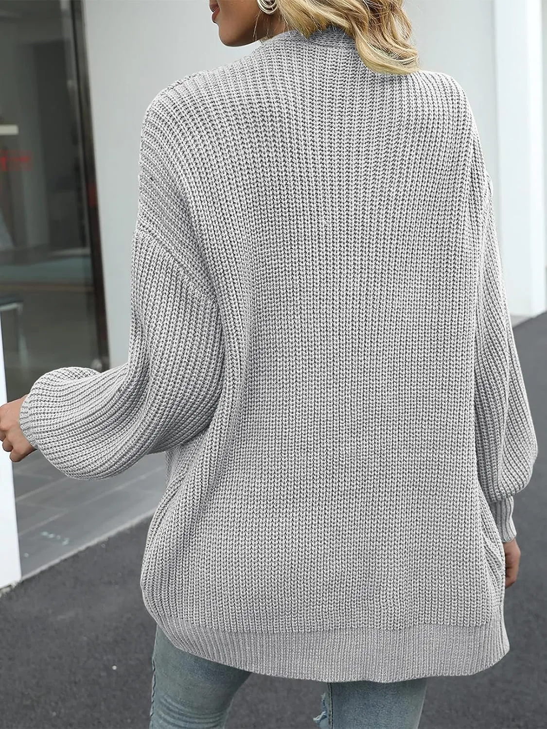 MEROKEETY Women's Fall Open Front Long Lantern Sleeve Cardigan Oversized Chunky Outwear with Pocket