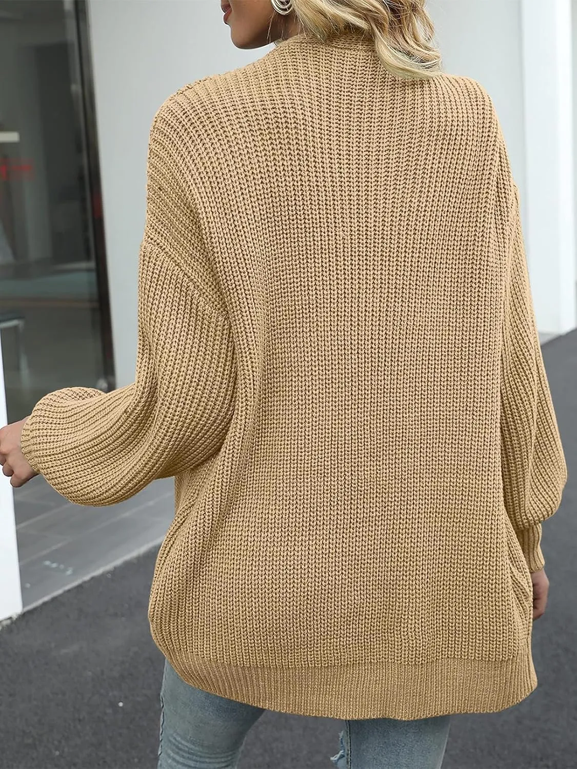 MEROKEETY Women's Fall Open Front Long Lantern Sleeve Cardigan Oversized Chunky Outwear with Pocket