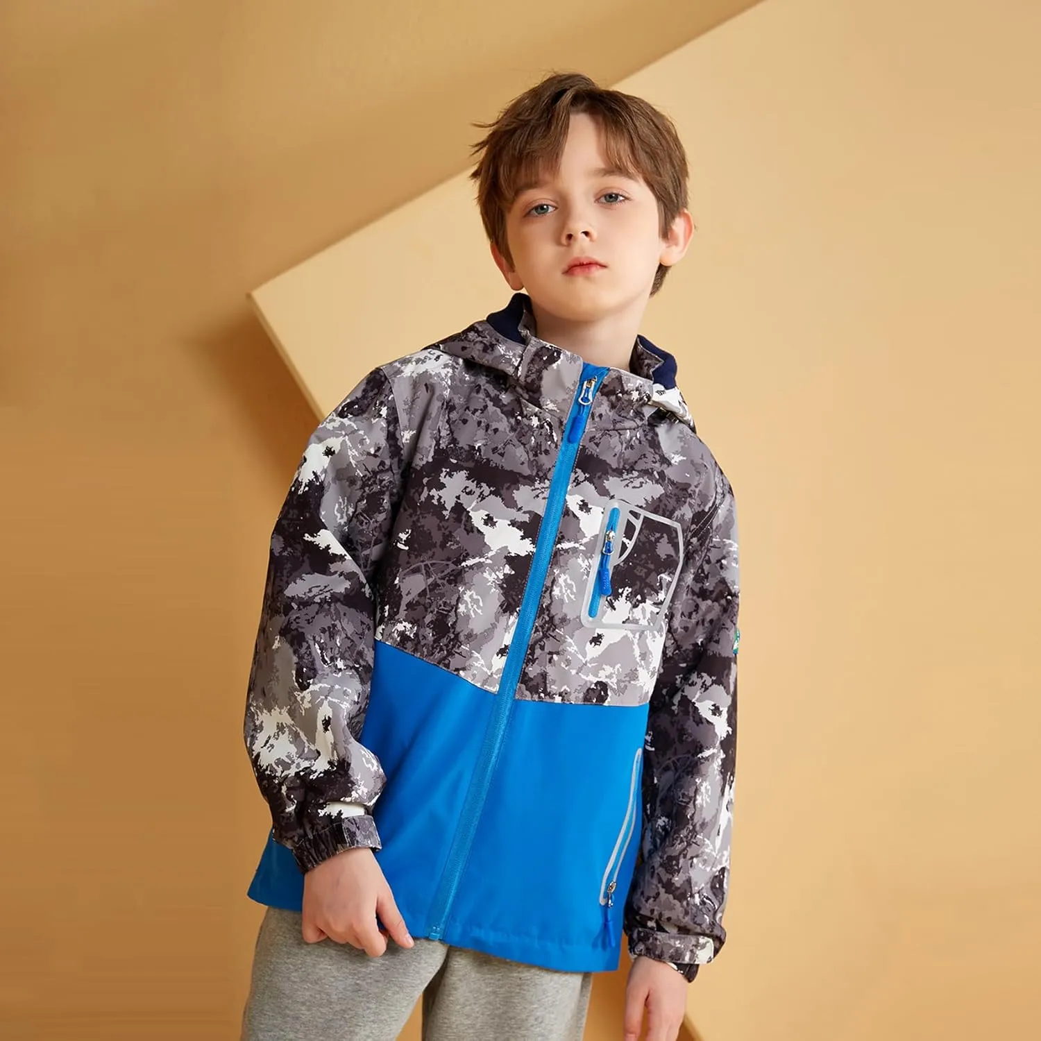 MGEOY Boys Girls Rain Jacket Lightweight Waterproof Hooded Fleece Lined Raincoat Windbreakers for Kids