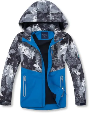 MGEOY Boys Girls Rain Jacket Lightweight Waterproof Hooded Fleece Lined Raincoat Windbreakers for Kids