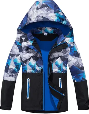 MGEOY Boys Girls Rain Jacket Lightweight Waterproof Hooded Fleece Lined Raincoat Windbreakers for Kids
