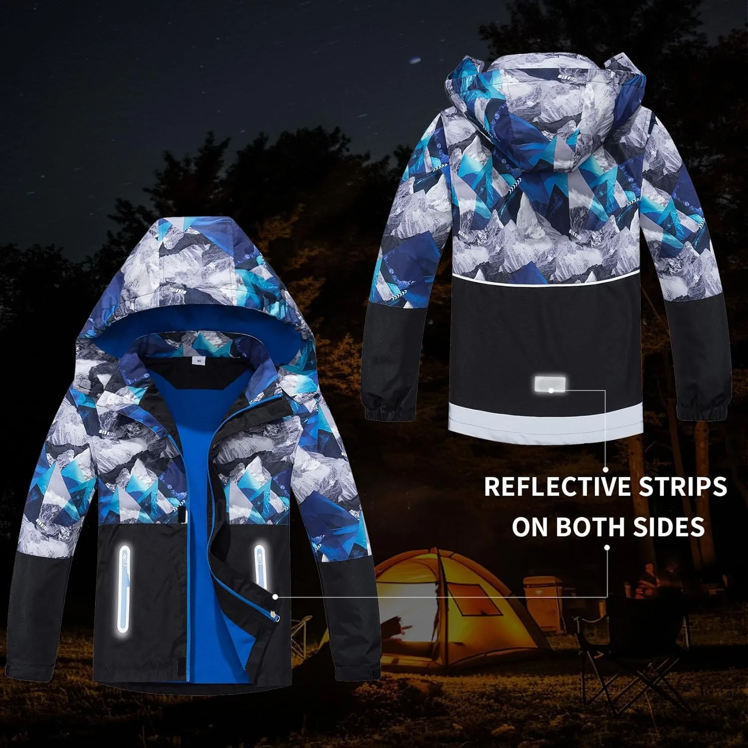MGEOY Boys Girls Rain Jacket Lightweight Waterproof Hooded Fleece Lined Raincoat Windbreakers for Kids