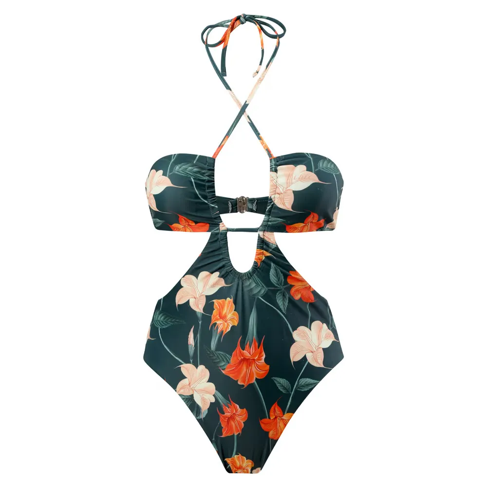 Mia - Moroccan Print Ruched Halter Neck One-Piece Swimsuit Set