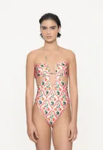 Mia - Moroccan Print Ruched Halter Neck One-Piece Swimsuit Set