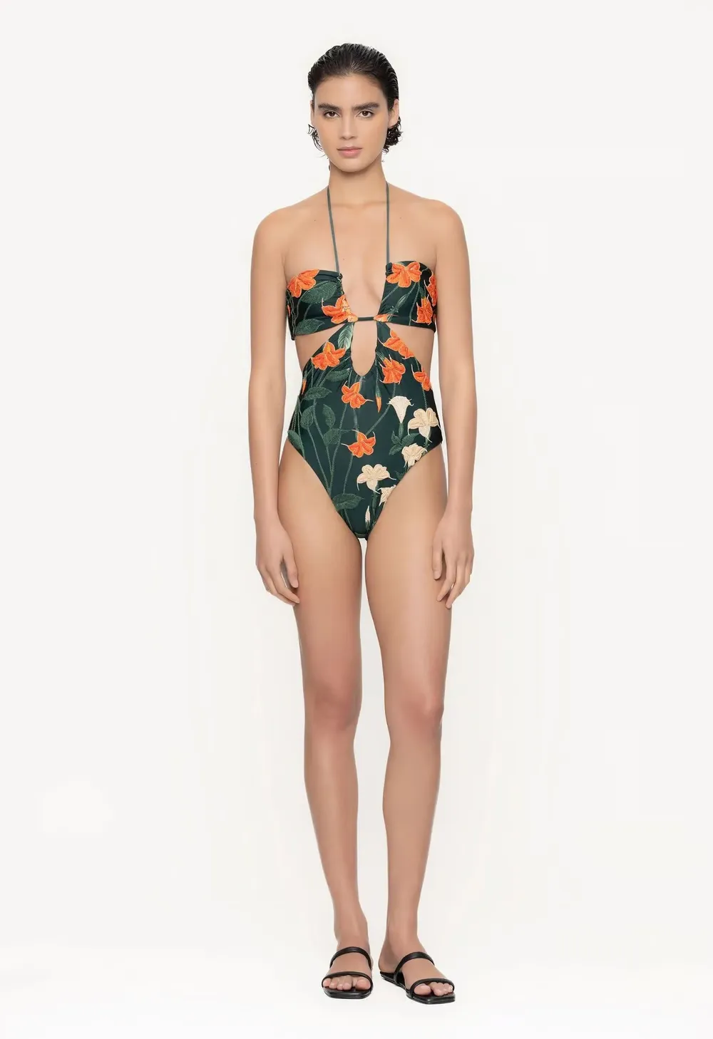 Mia - Moroccan Print Ruched Halter Neck One-Piece Swimsuit Set