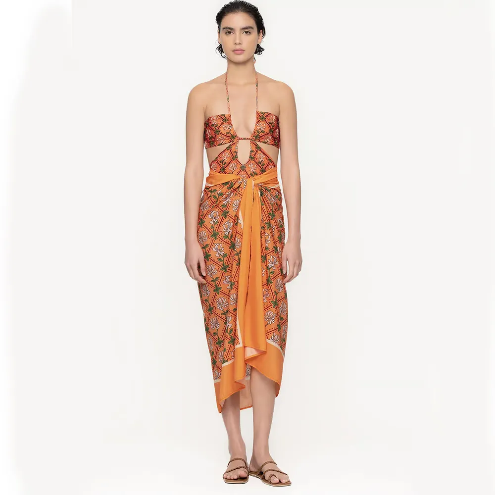 Mia - Moroccan Print Ruched Halter Neck One-Piece Swimsuit Set
