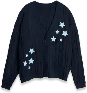 Midnights Cardigan - Cozy Knit Sweater Soft and Stylish Star Cardigan Fan Gift Navy Blue