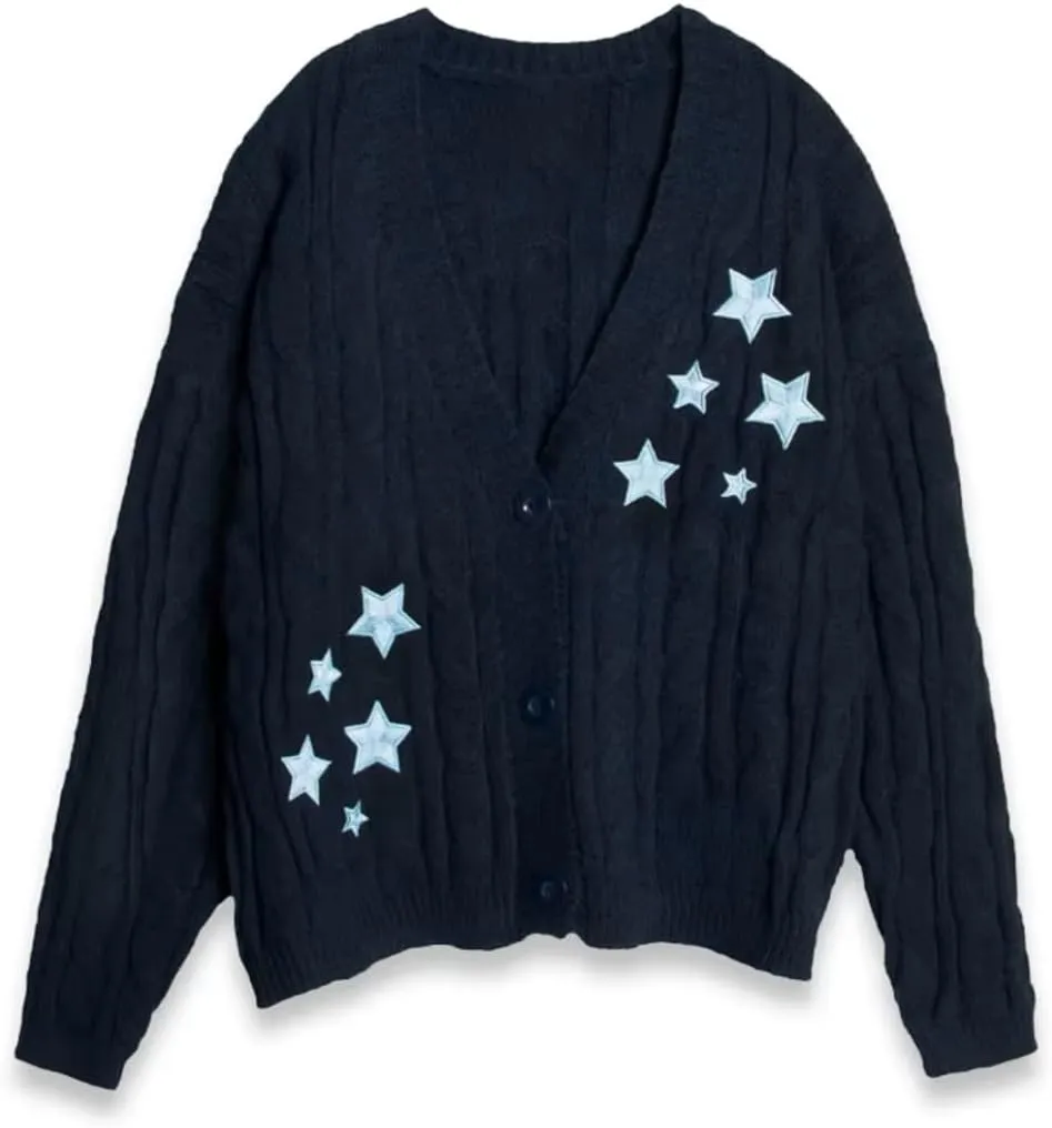Midnights Cardigan - Cozy Knit Sweater Soft and Stylish Star Cardigan Fan Gift Navy Blue