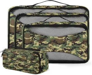 Military Army Camouflage Pattern Packing Cubes 4 Pack Travel Packing Bags Individual Carry on Suitcases Underwear Luggage Mesh Organizer Packing Cubes Set for Travel Bag Backpack