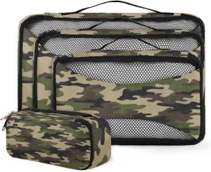 Military Camouflage Packing Cubes 4 Pack Travel Packing Bags Individual Carry on Suitcases Underwear Luggage Mesh Organizer Packing Cubes Set for Travel Bag Backpack