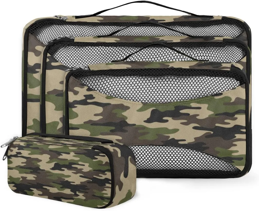 Military Camouflage Packing Cubes 4 Pack Travel Packing Bags Individual Carry on Suitcases Underwear Luggage Mesh Organizer Packing Cubes Set for Travel Bag Backpack