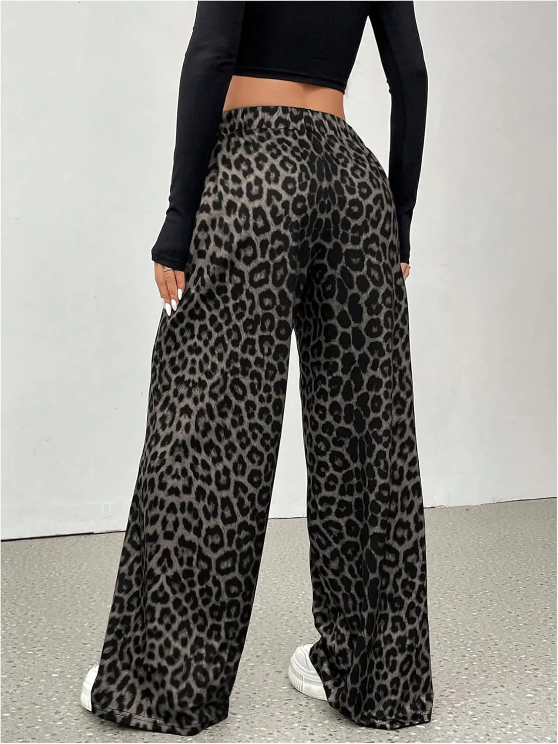 Milumia Women's Leopard Elastic Waist Sweatpants Straight Wide Leg Pant Trousers