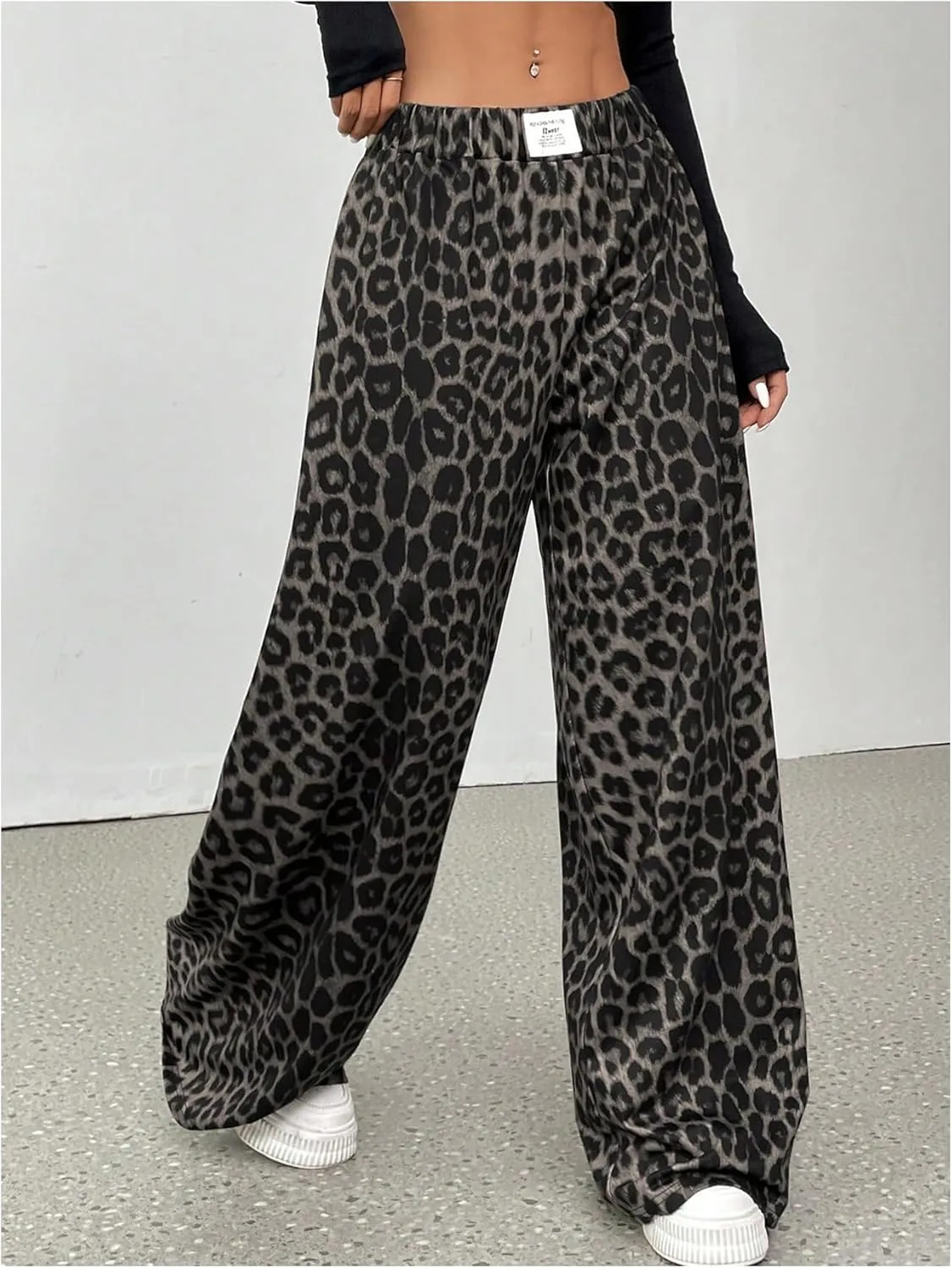Milumia Women's Leopard Elastic Waist Sweatpants Straight Wide Leg Pant Trousers