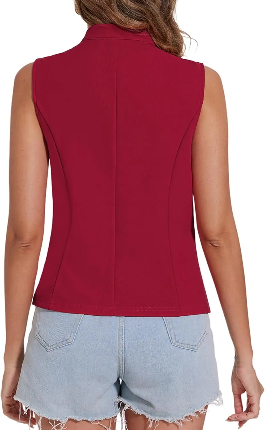 MINTLIMIT Women Button Front Sleeveless Blazer Vest Summer Casual Notch Collar Office Lightweight Vests Blazers with Pockets