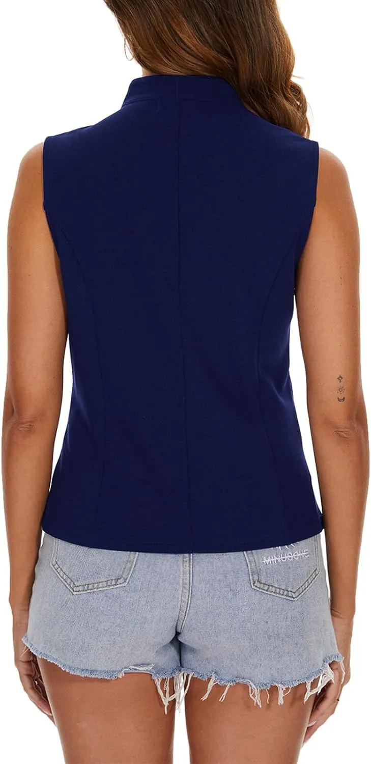 MINTLIMIT Women Button Front Sleeveless Blazer Vest Summer Casual Notch Collar Office Lightweight Vests Blazers with Pockets