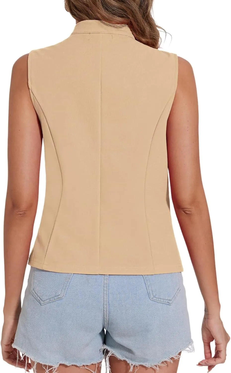 MINTLIMIT Women Button Front Sleeveless Blazer Vest Summer Casual Notch Collar Office Lightweight Vests Blazers with Pockets
