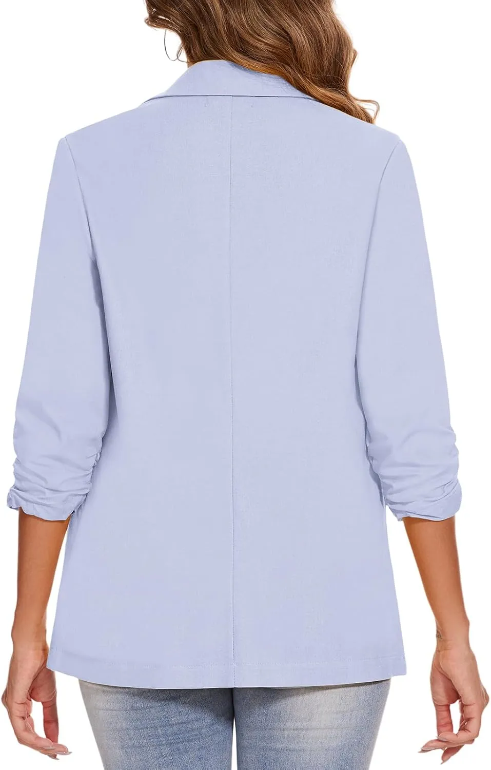 MINTLIMIT Women's Cotton Linen Blazer Jackets Ruched 3/4 Sleeve Summer Casual Lightweight Button Lapel Blazers with Pockets