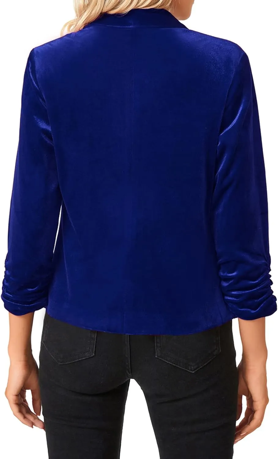 MINTLIMIT Women's Velvet Blazer 3/4 Ruched Sleeve Open Front Blazers Casual Lightweight Shawl Lapel Jackets