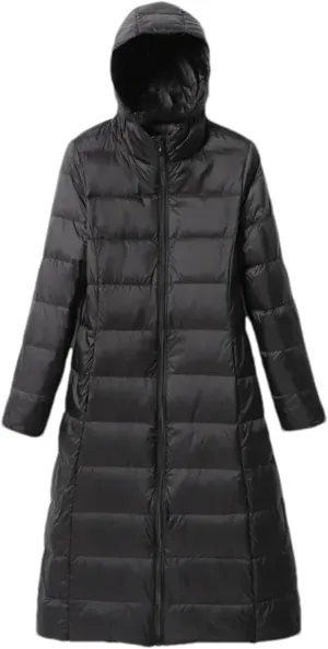 Mnjyihy Women Long Down Jacket Lightweight Packable Quilted Slim Fit Hooded Down Coat Casual Puffer Jackets