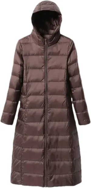 Mnjyihy Women Long Down Jacket Lightweight Packable Quilted Slim Fit Hooded Down Coat Casual Puffer Jackets