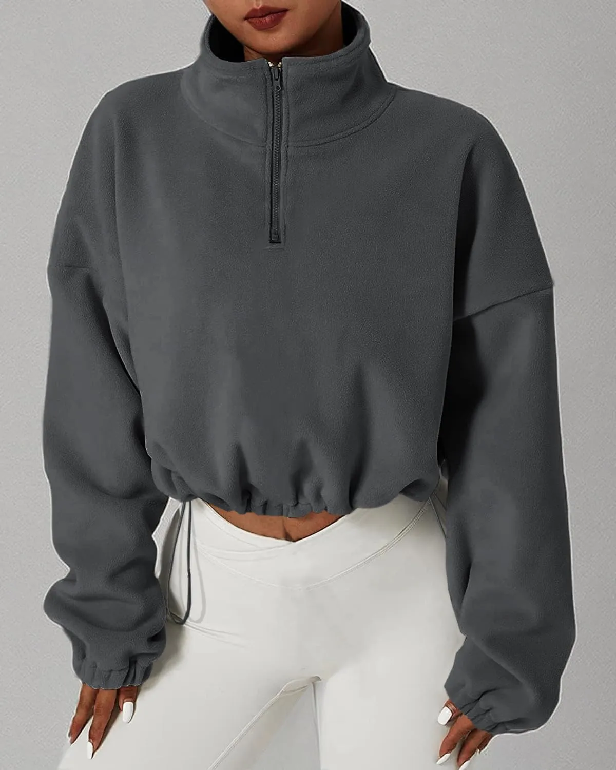 Muchpow Women's Casual Sweatshirts Fall Half Zip Up Hoodies Fleece Long Sleeve Crop Sherpa Fall Outfits 2023