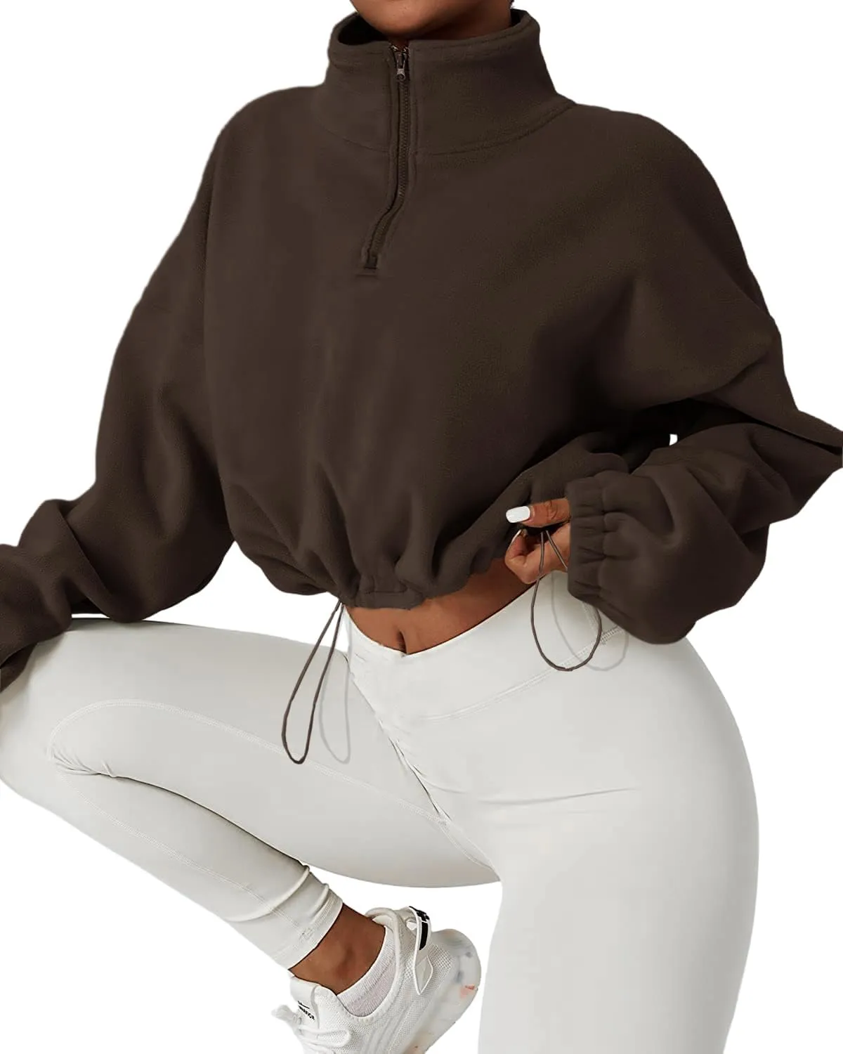 Muchpow Women's Casual Sweatshirts Fall Half Zip Up Hoodies Fleece Long Sleeve Crop Sherpa Fall Outfits 2023