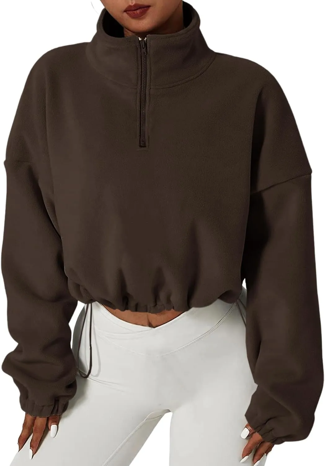 Muchpow Women's Casual Sweatshirts Fall Half Zip Up Hoodies Fleece Long Sleeve Crop Sherpa Fall Outfits 2023
