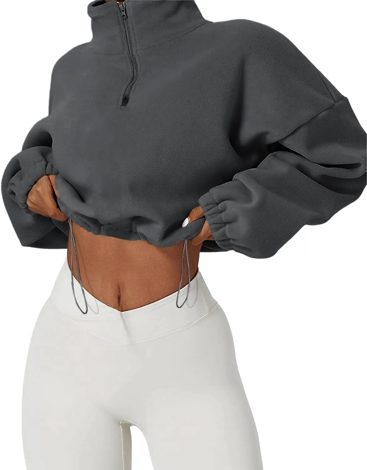 Muchpow Women's Casual Sweatshirts Fall Half Zip Up Hoodies Fleece Long Sleeve Crop Sherpa Fall Outfits 2023