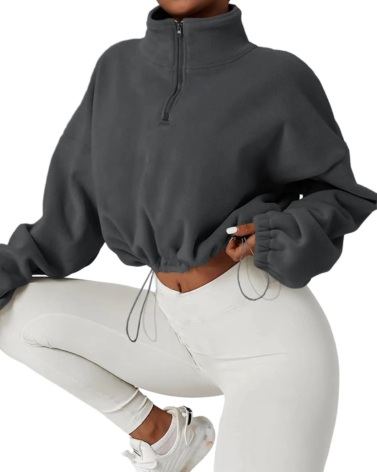 Muchpow Women's Casual Sweatshirts Fall Half Zip Up Hoodies Fleece Long Sleeve Crop Sherpa Fall Outfits 2023