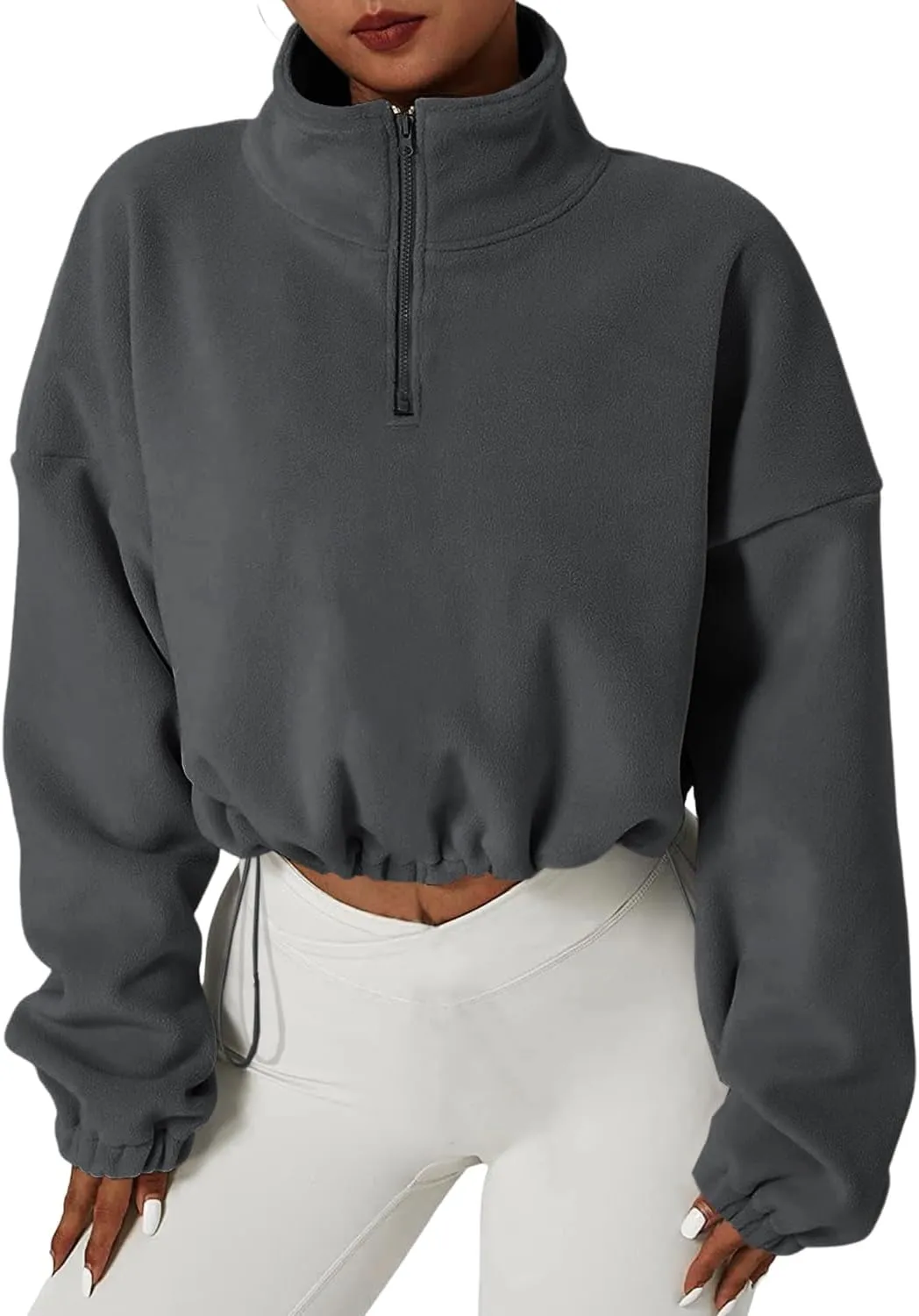 Muchpow Women's Casual Sweatshirts Fall Half Zip Up Hoodies Fleece Long Sleeve Crop Sherpa Fall Outfits 2023